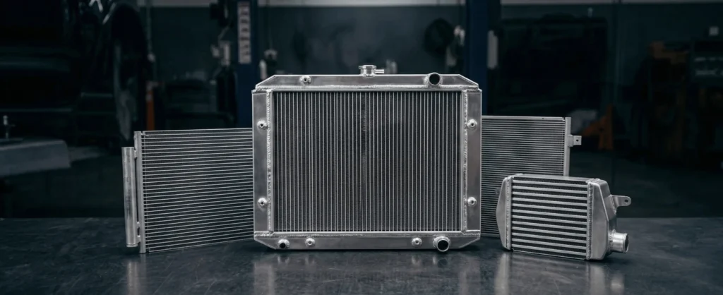 Radiador de aluminio de alta eficiencia para sistema de refrigeración de motor automotriz.